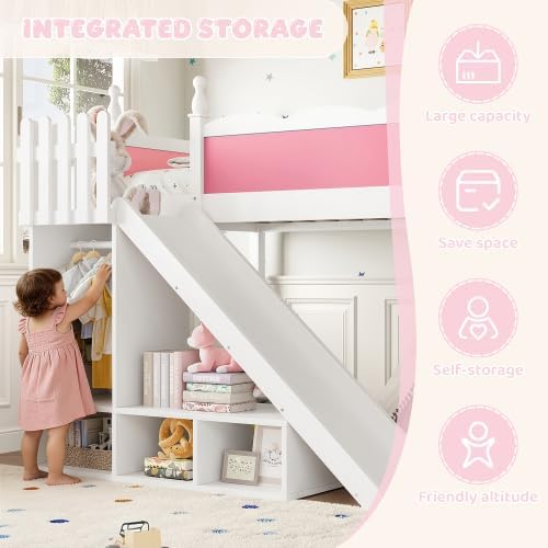Pink Slide Wood Loft Bed