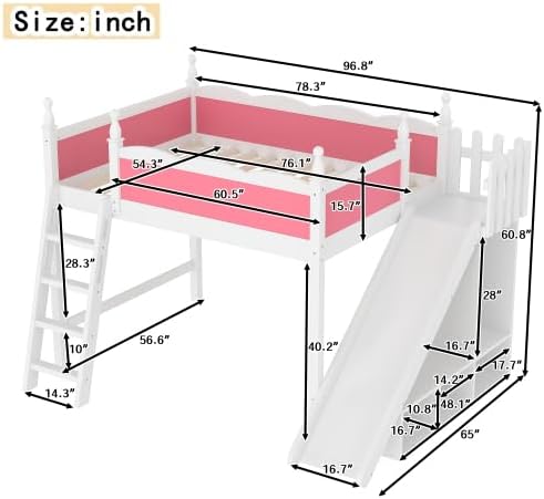 Pink Slide Wood Loft Bed