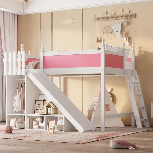 Pink Slide Wood Loft Bed