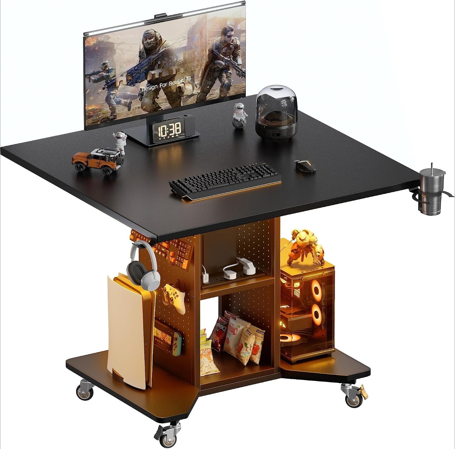 Black Rolling Led Gaming Desk
