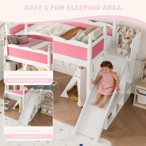 Pink Slide Wood Loft Bed