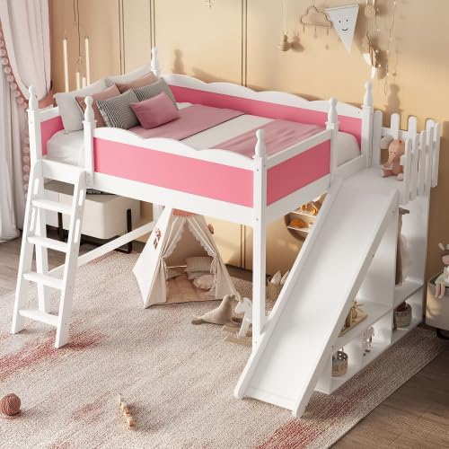 Pink Slide Wood Loft Bed