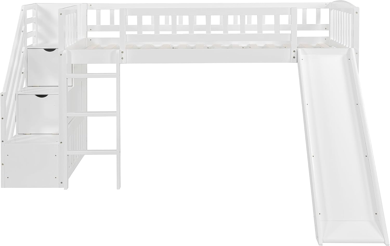 White Slide Stair Loft Bed