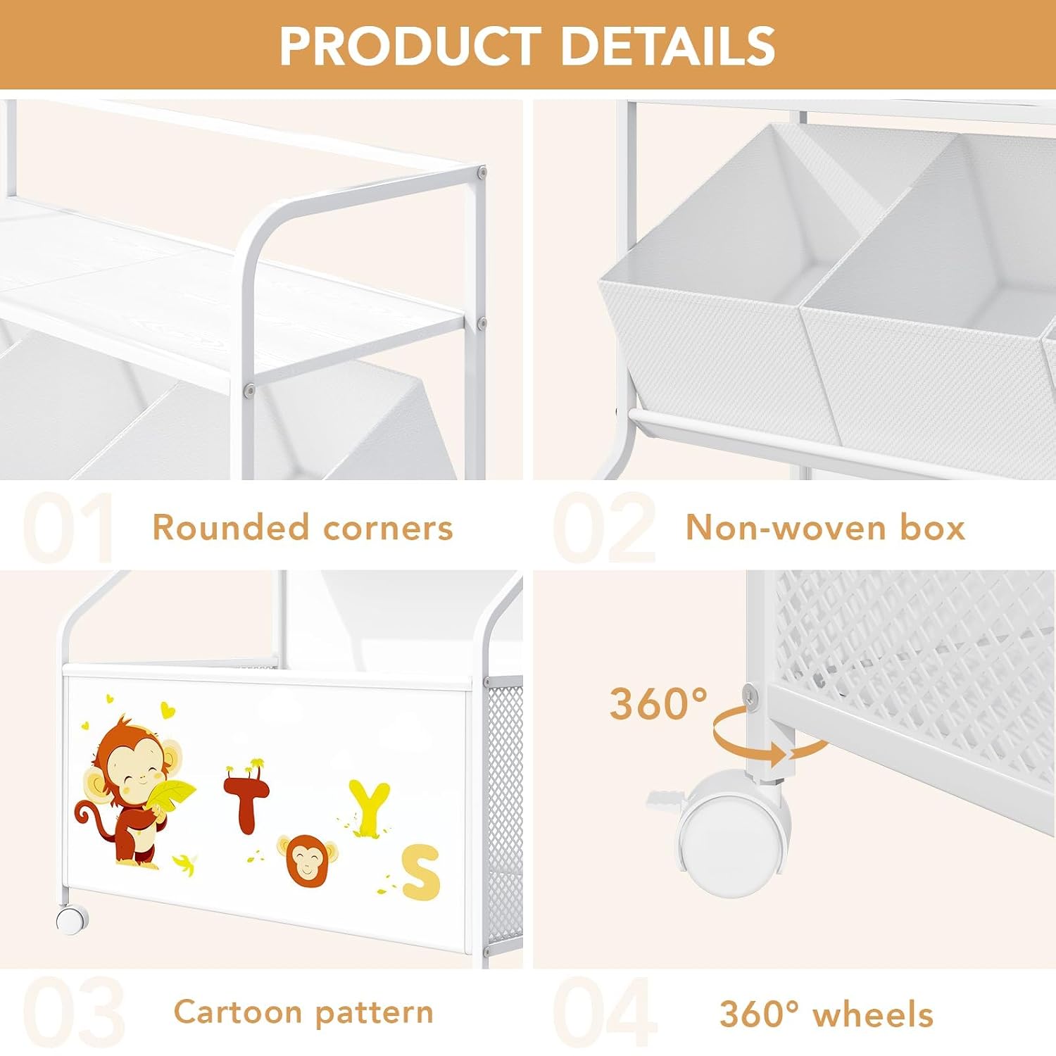 White Wheeled Three-Tier Toy Rack