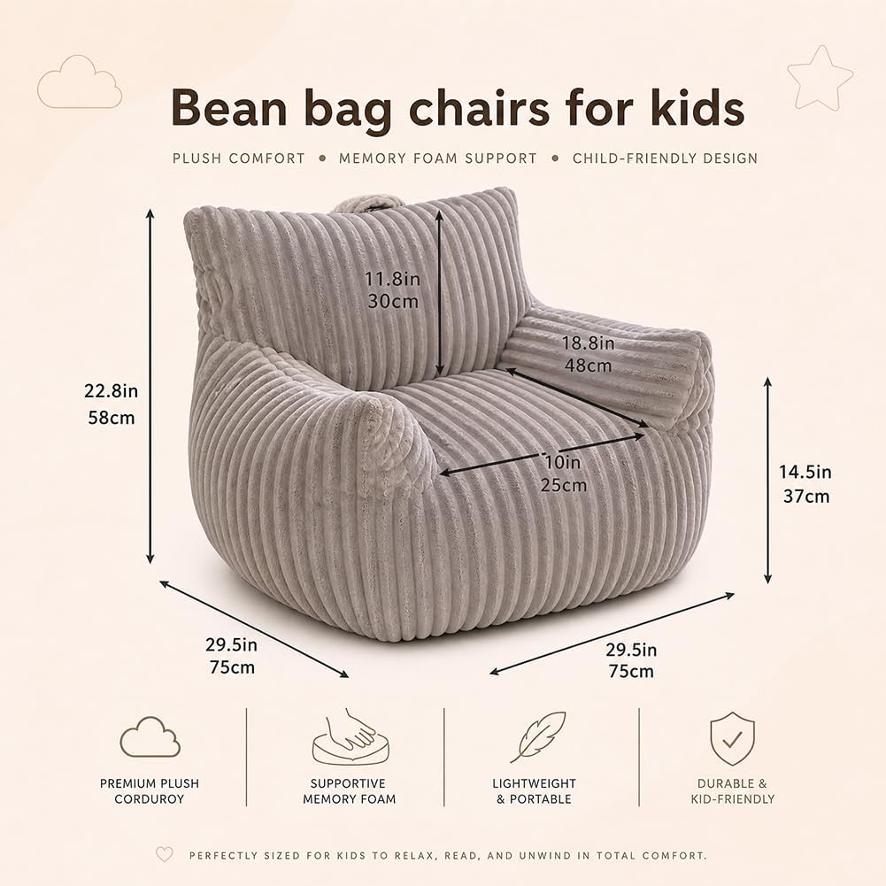 Grey Stripe Soft Foam Bean Bag