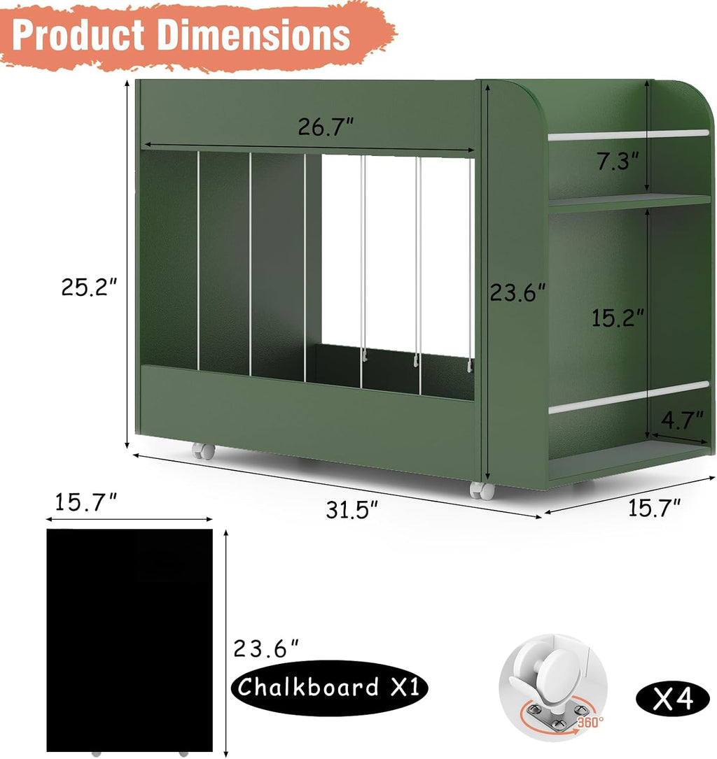 Wheeled Wooden Kids Storage Shelf