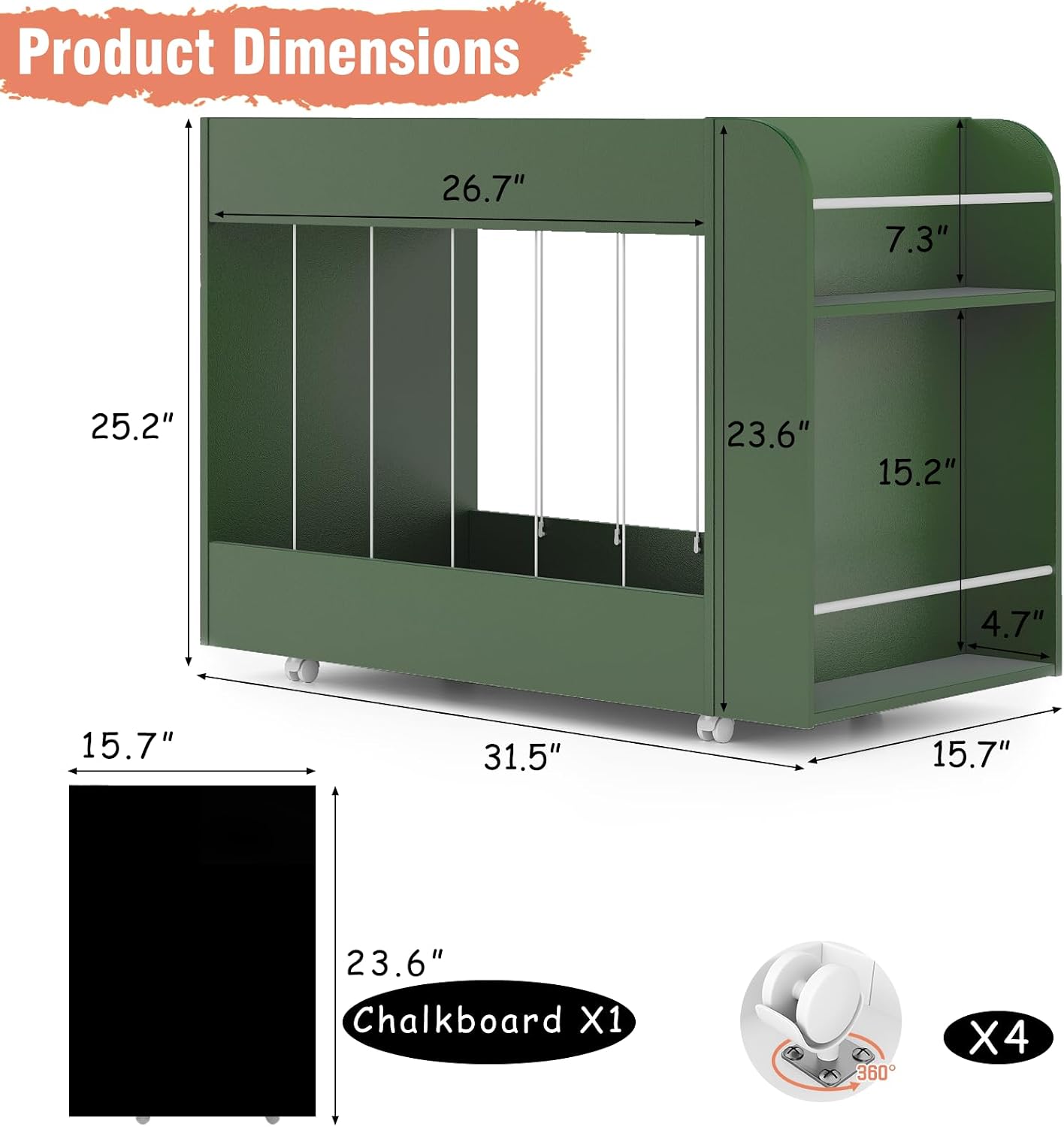 Wheeled Wooden Kids Storage Shelf