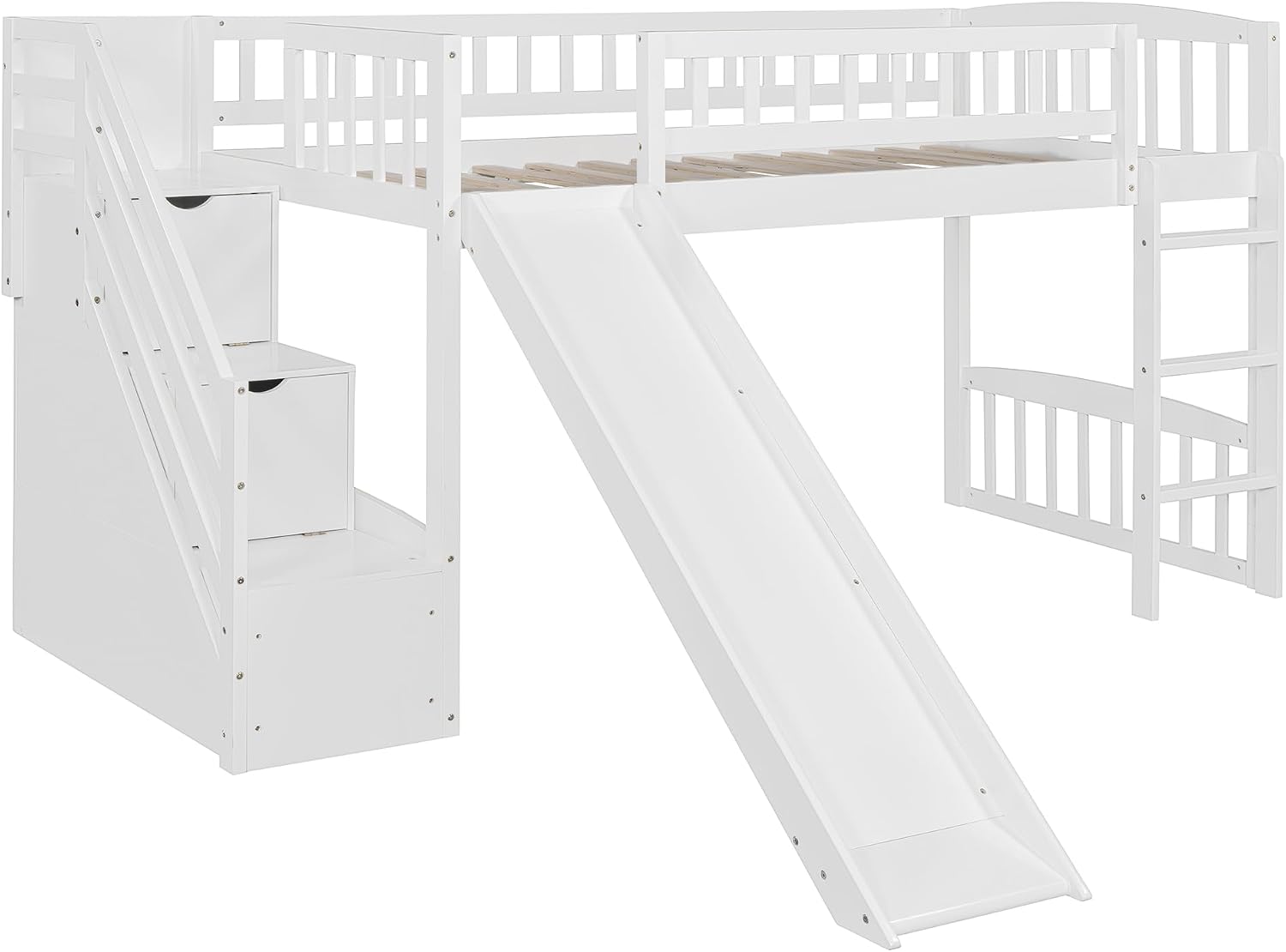 White Slide Stair Loft Bed