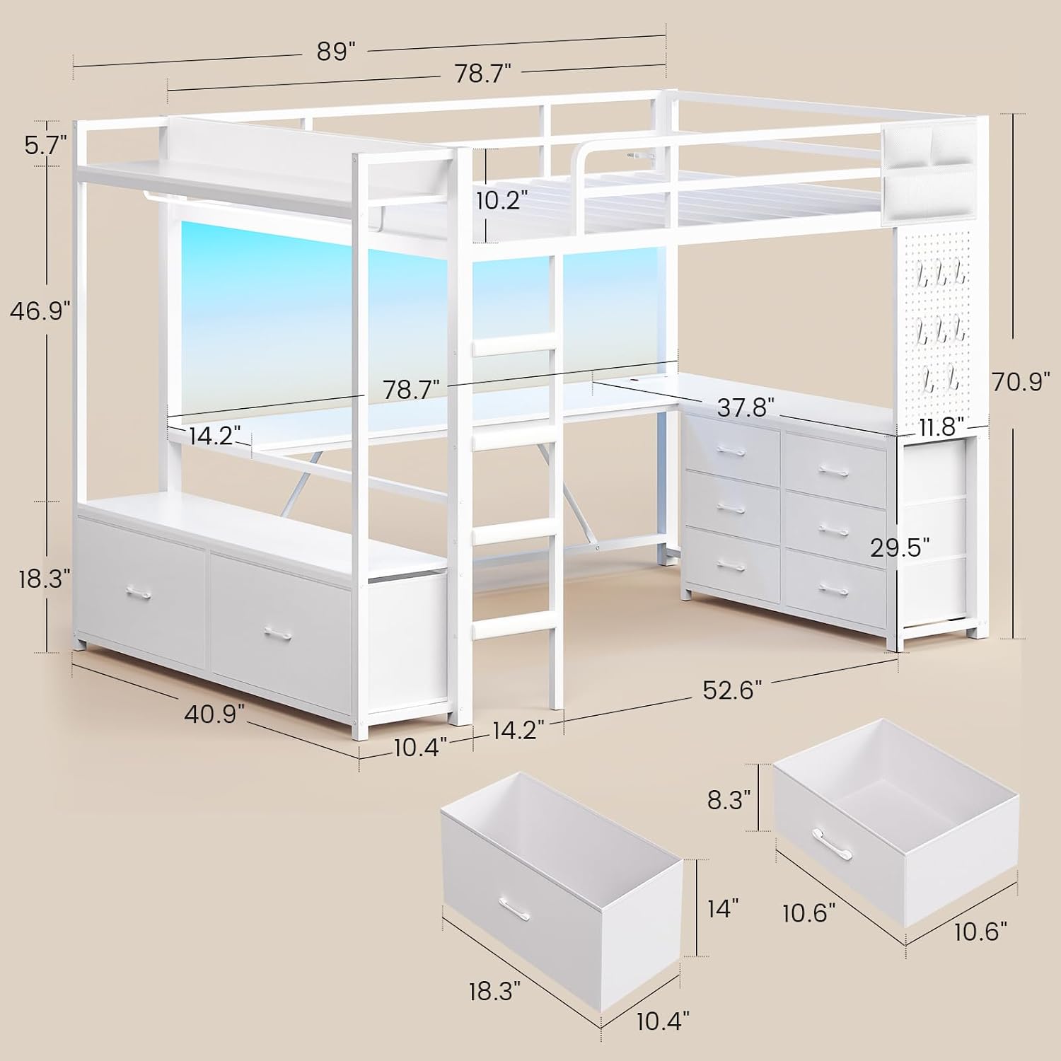 White Desk Drawer Loft Bed