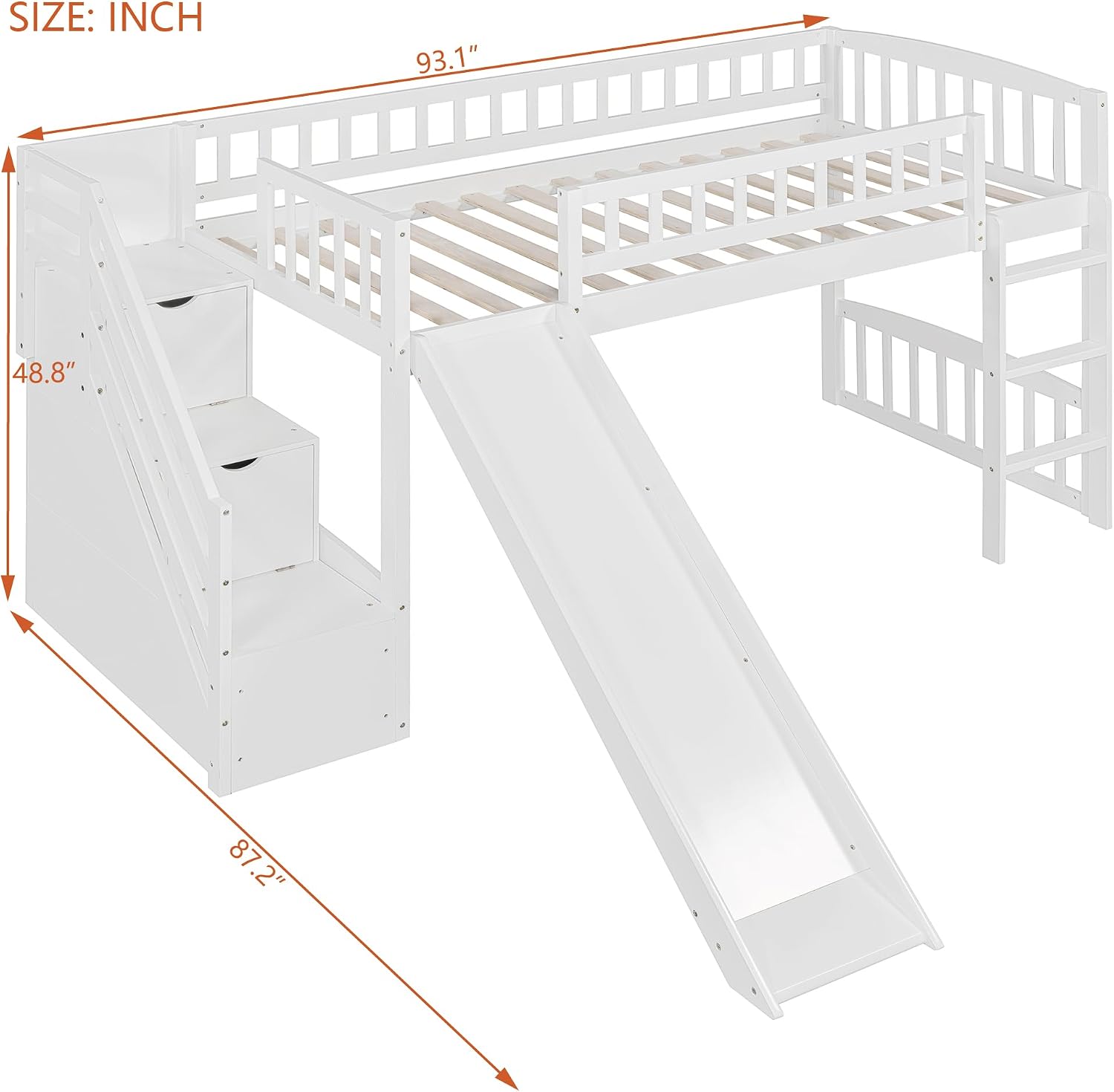 White Slide Stair Loft Bed