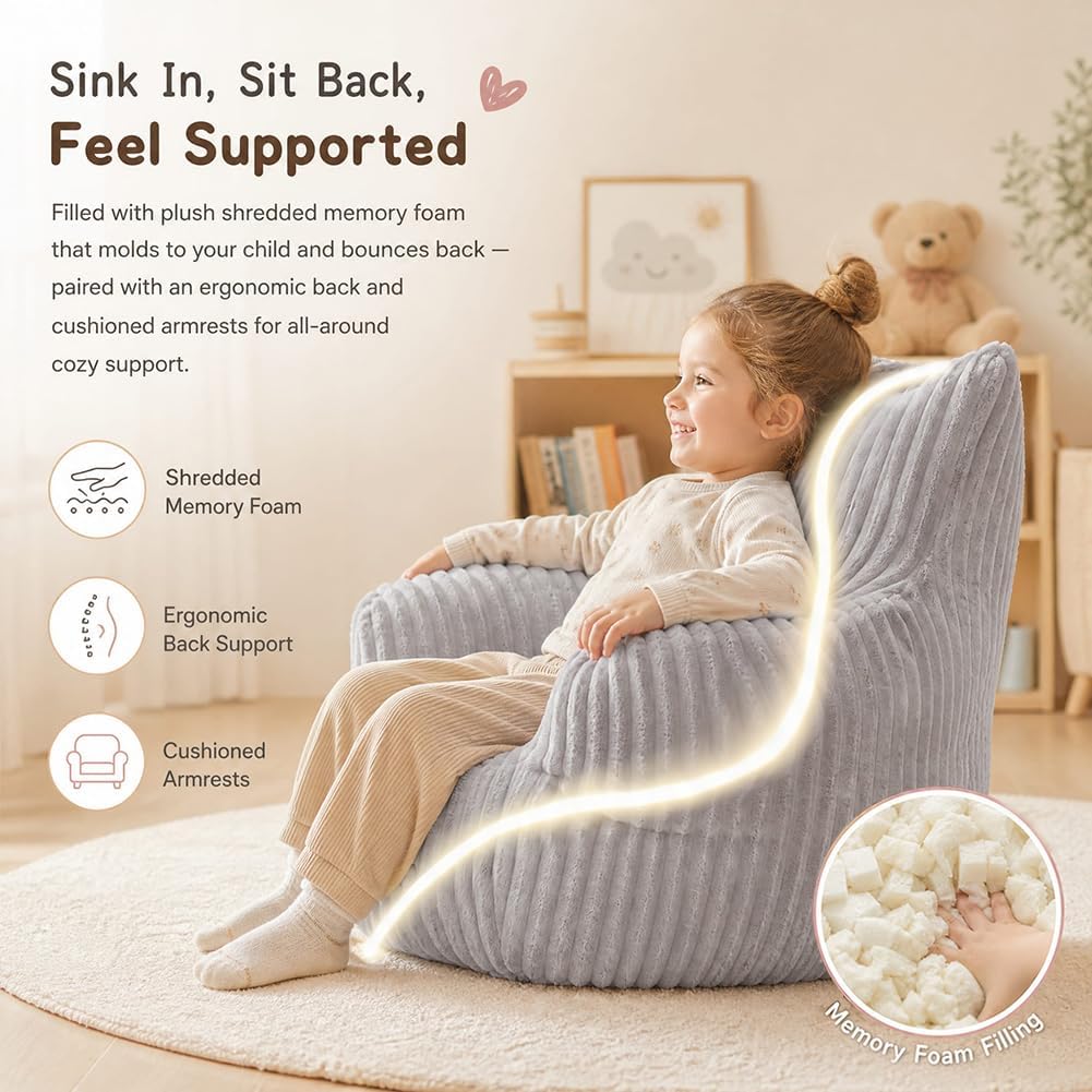 Grey Stripe Soft Foam Bean Bag