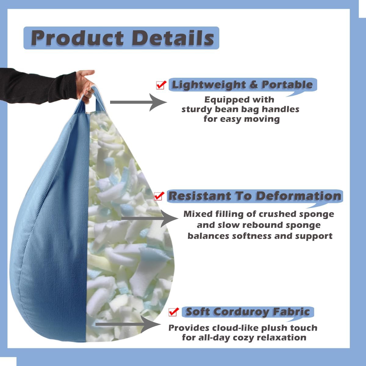 Blue Foam Filled Bean Bag