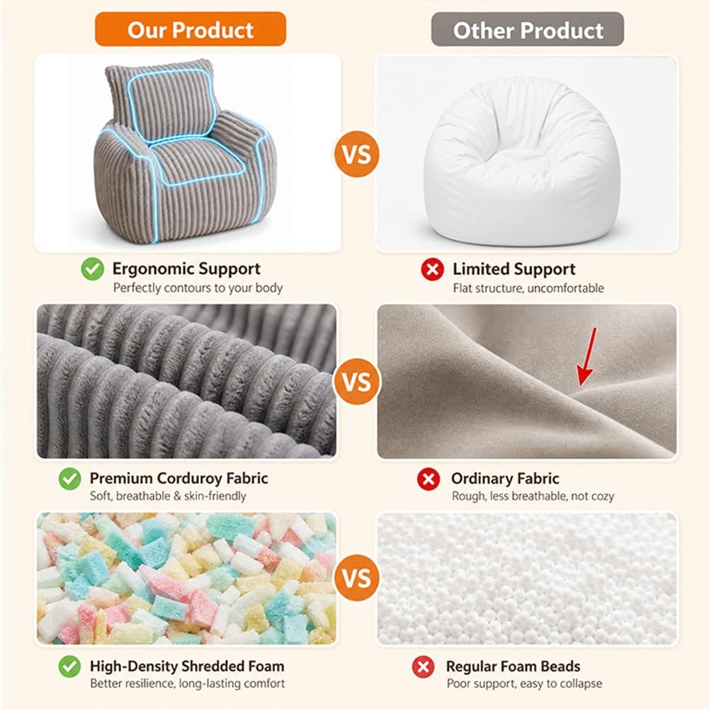 Grey Stripe Soft Foam Bean Bag