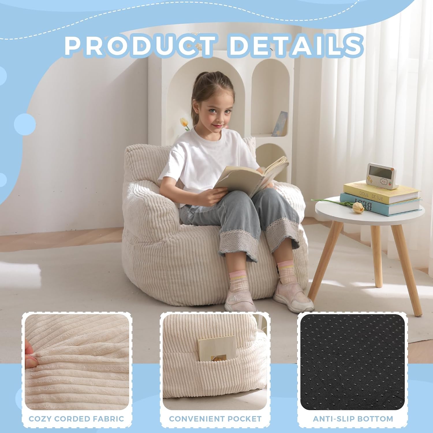 Beige Pocket Kids Bean Bag