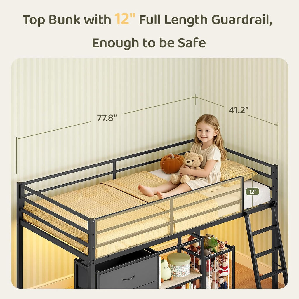 Black LED Drawer Loft Bed