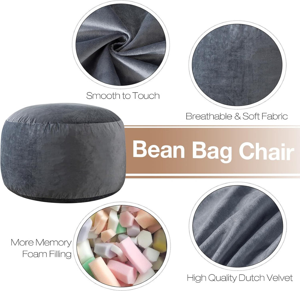 Grey Velvet Foam Bean Bag