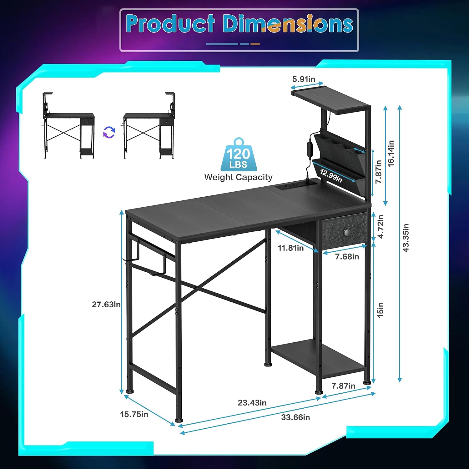 Black L LED Corner Desk
