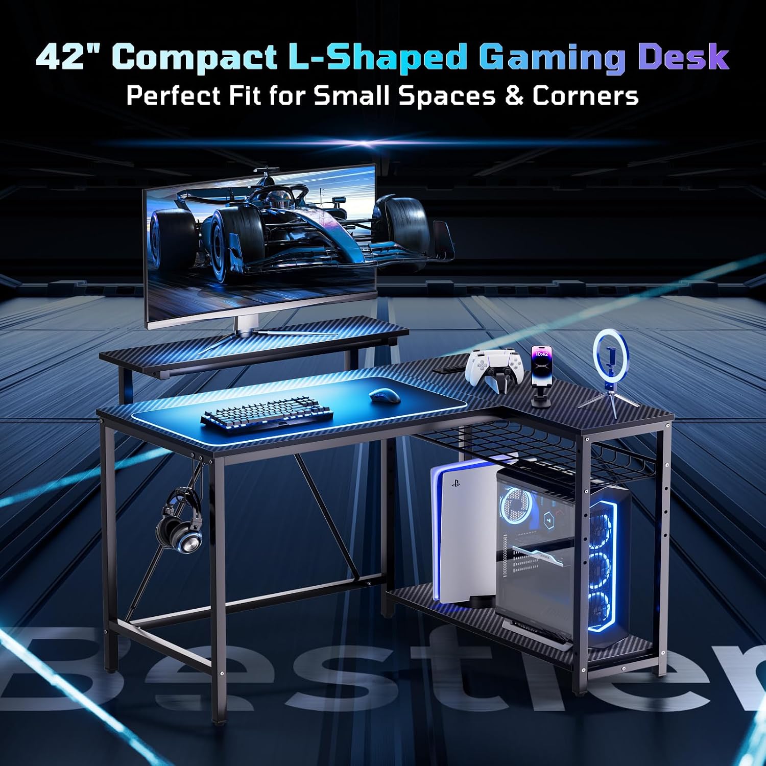 Black L RGB Corner Desk