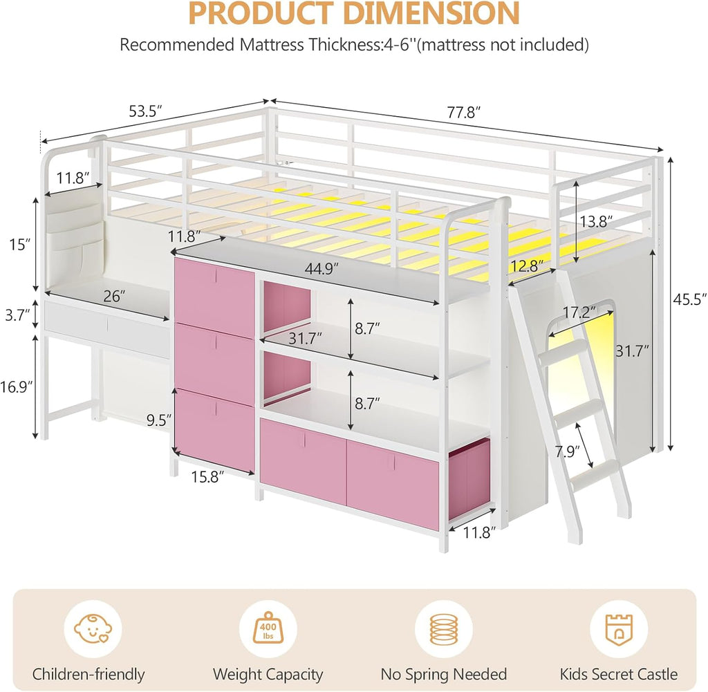 Pink LED Desk Loft Bed