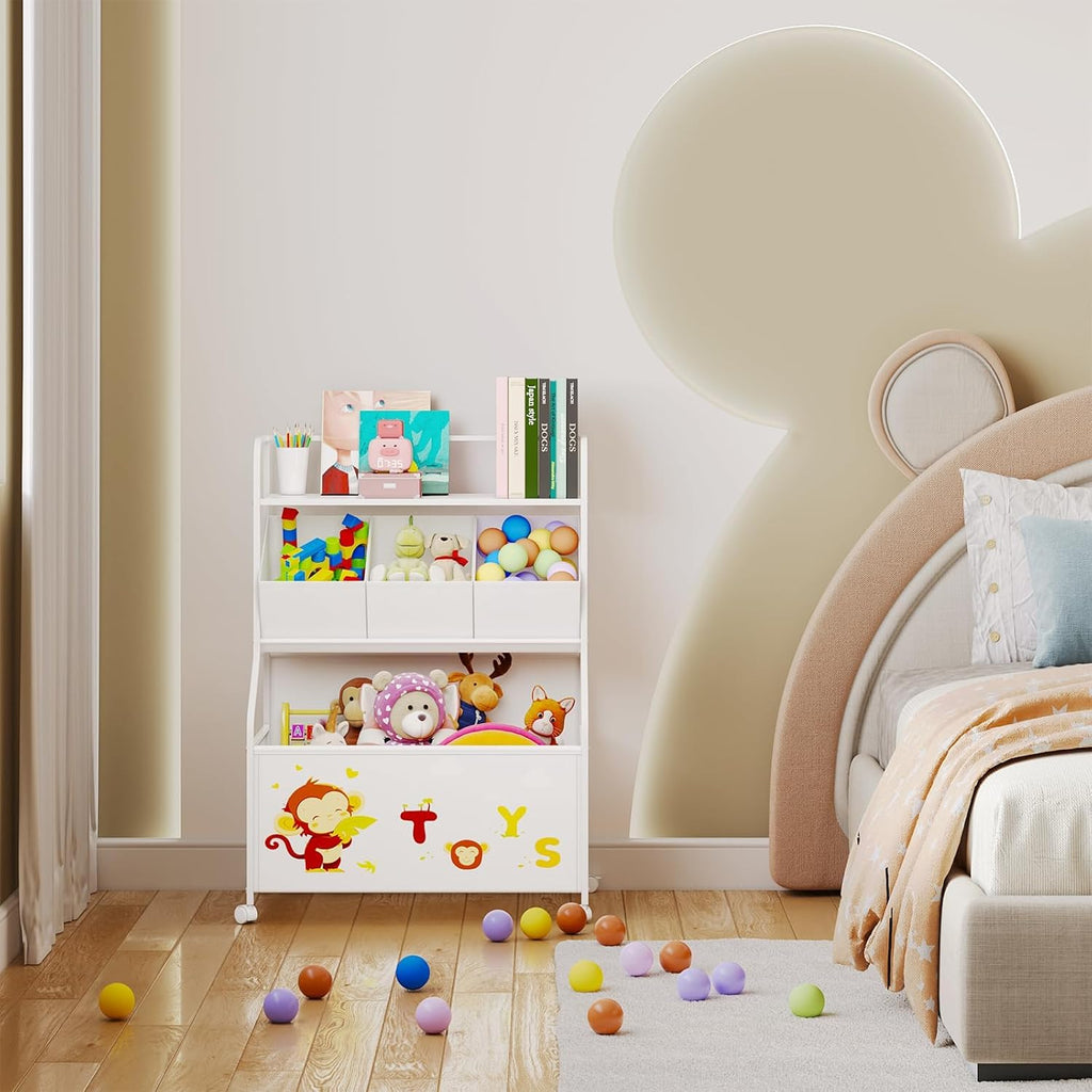 White Wheeled Three-Tier Toy Rack
