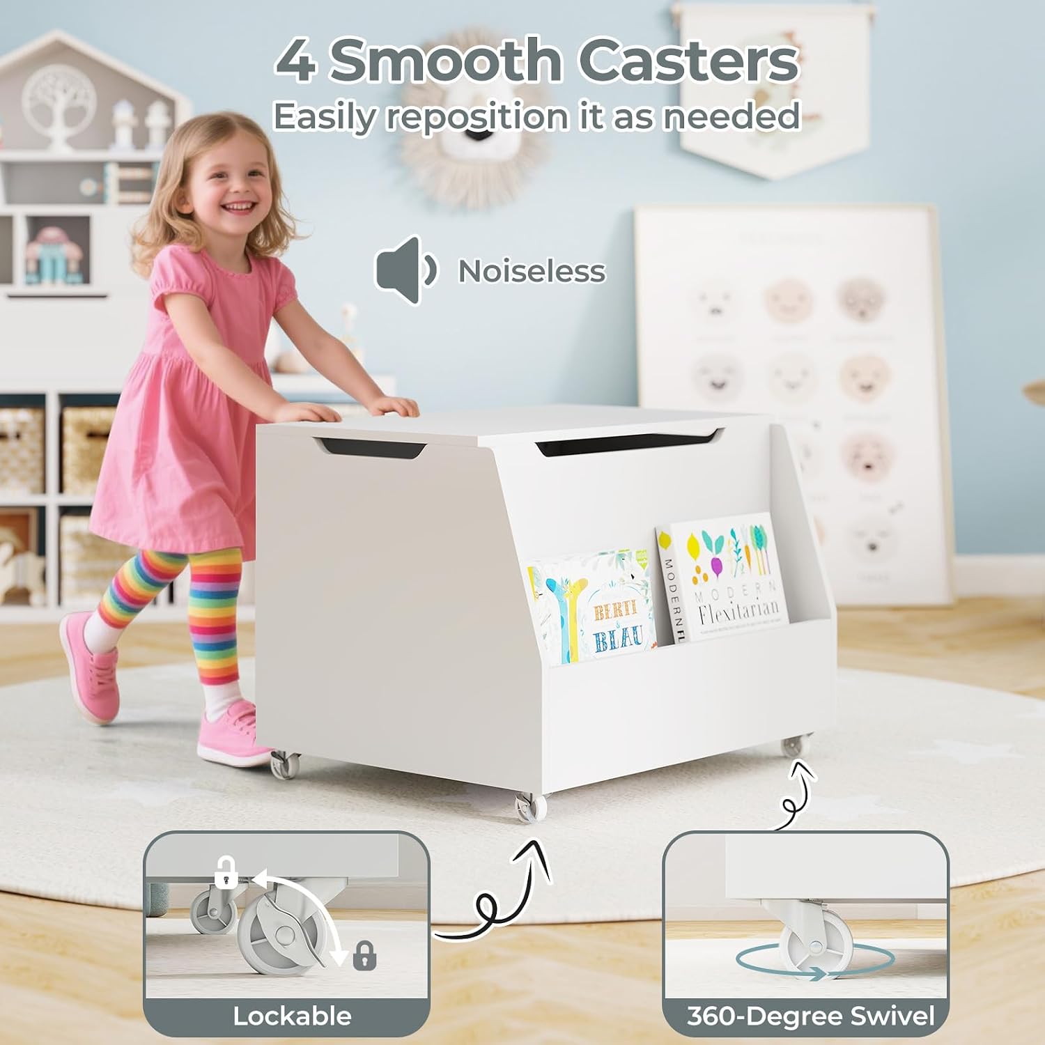 Wheeled Wooden Kids Storage Chest