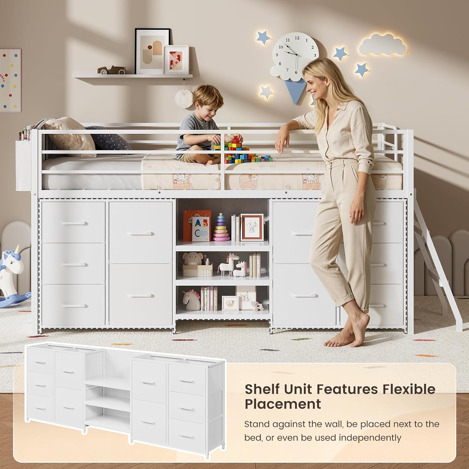 White Led Drawer Loft Bed