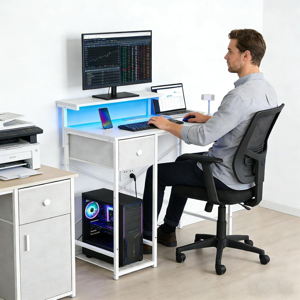 White Led Drawer Pc Desk