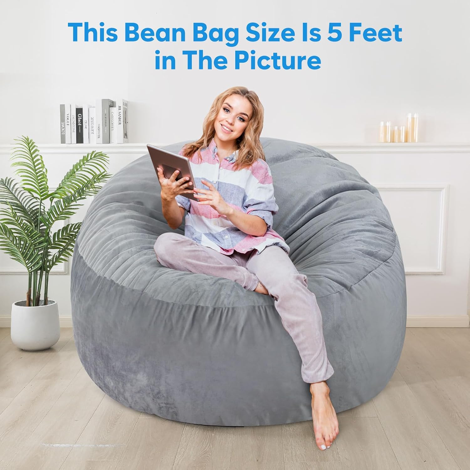 Grey Velvet Foam Bean Bag