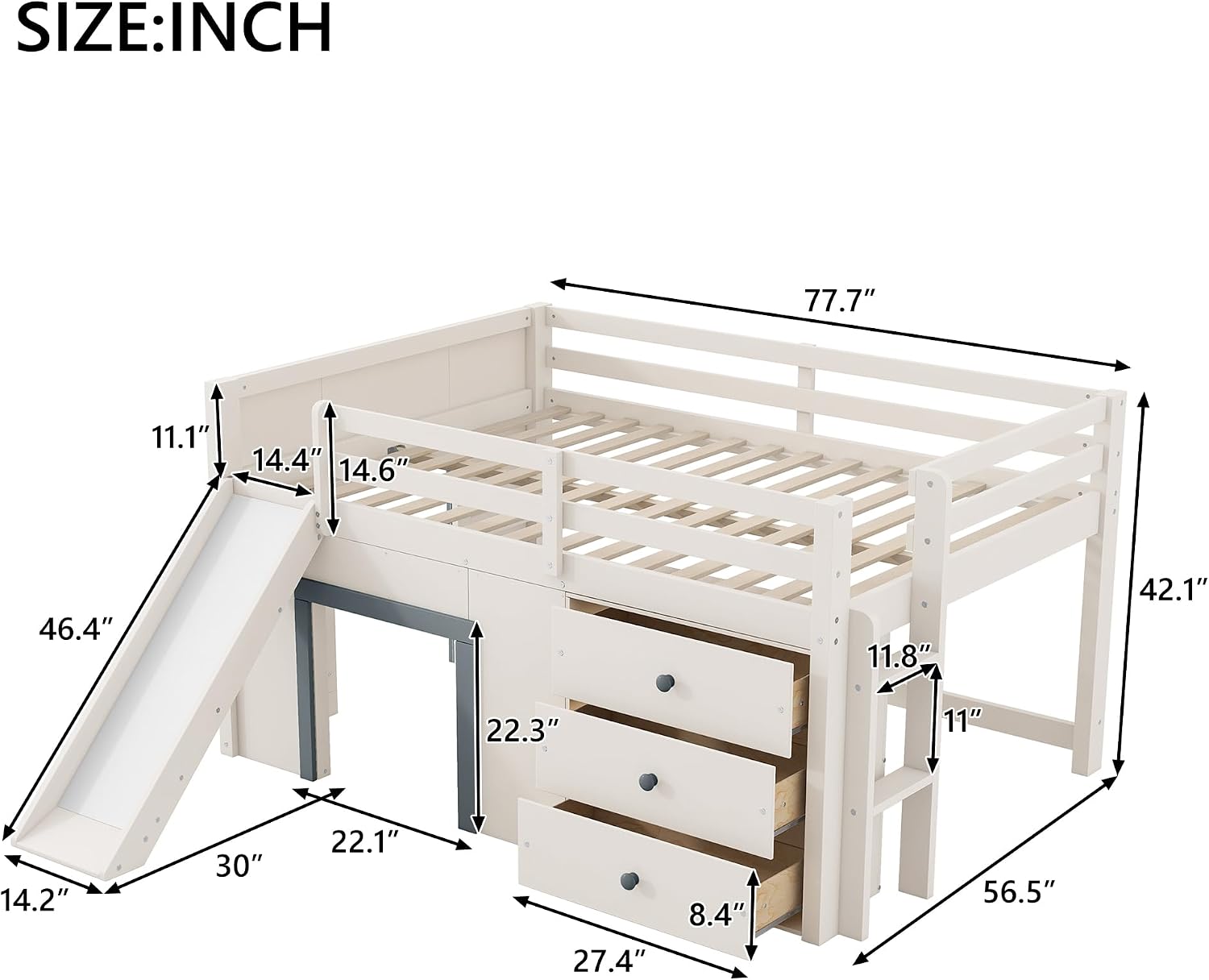 Wood Slide Drawer Loft Bed