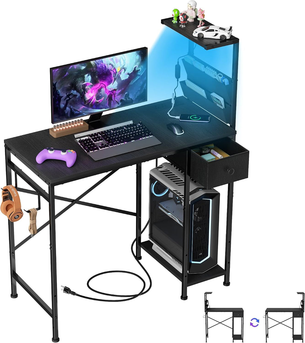 Black L LED Corner Desk