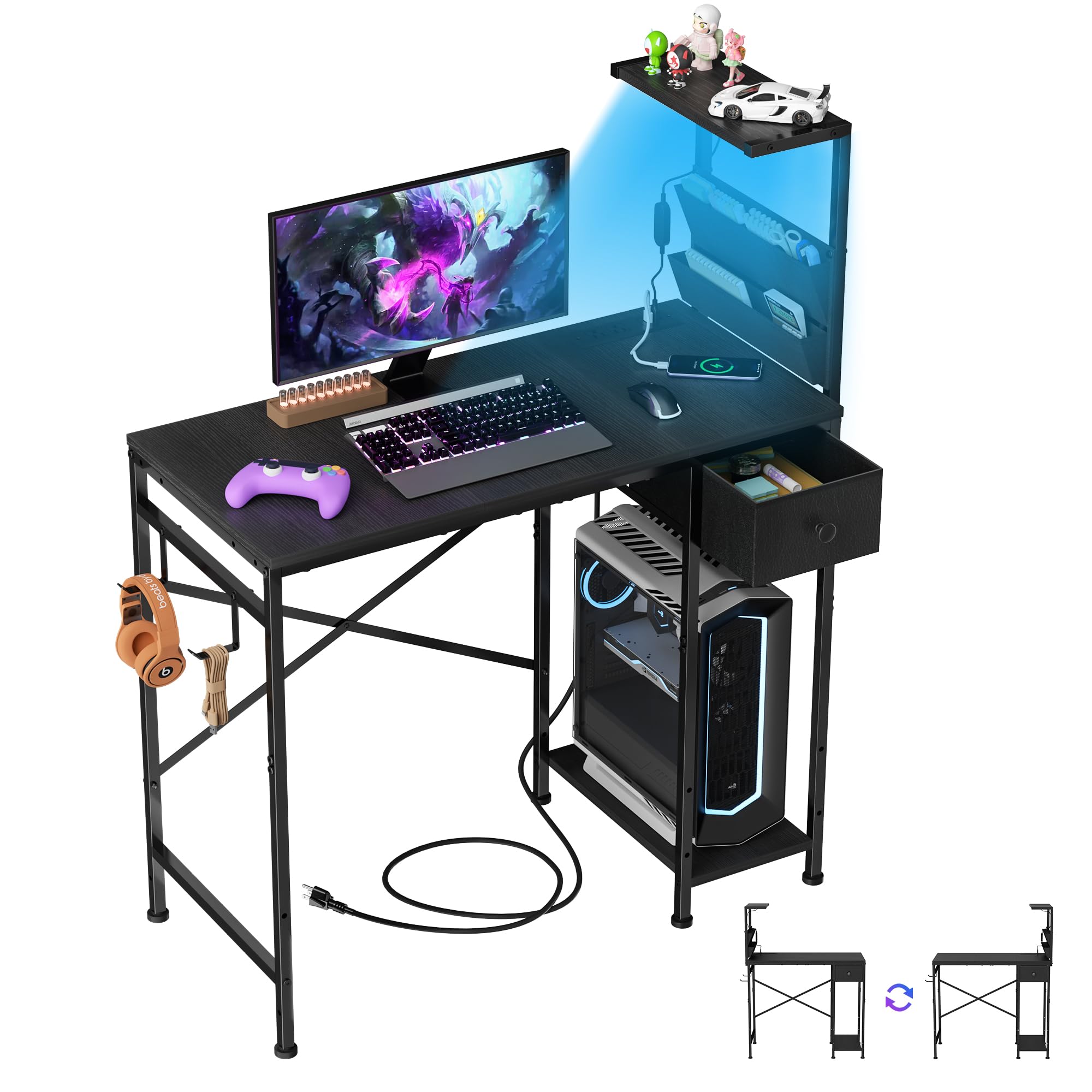 Black L LED Corner Desk