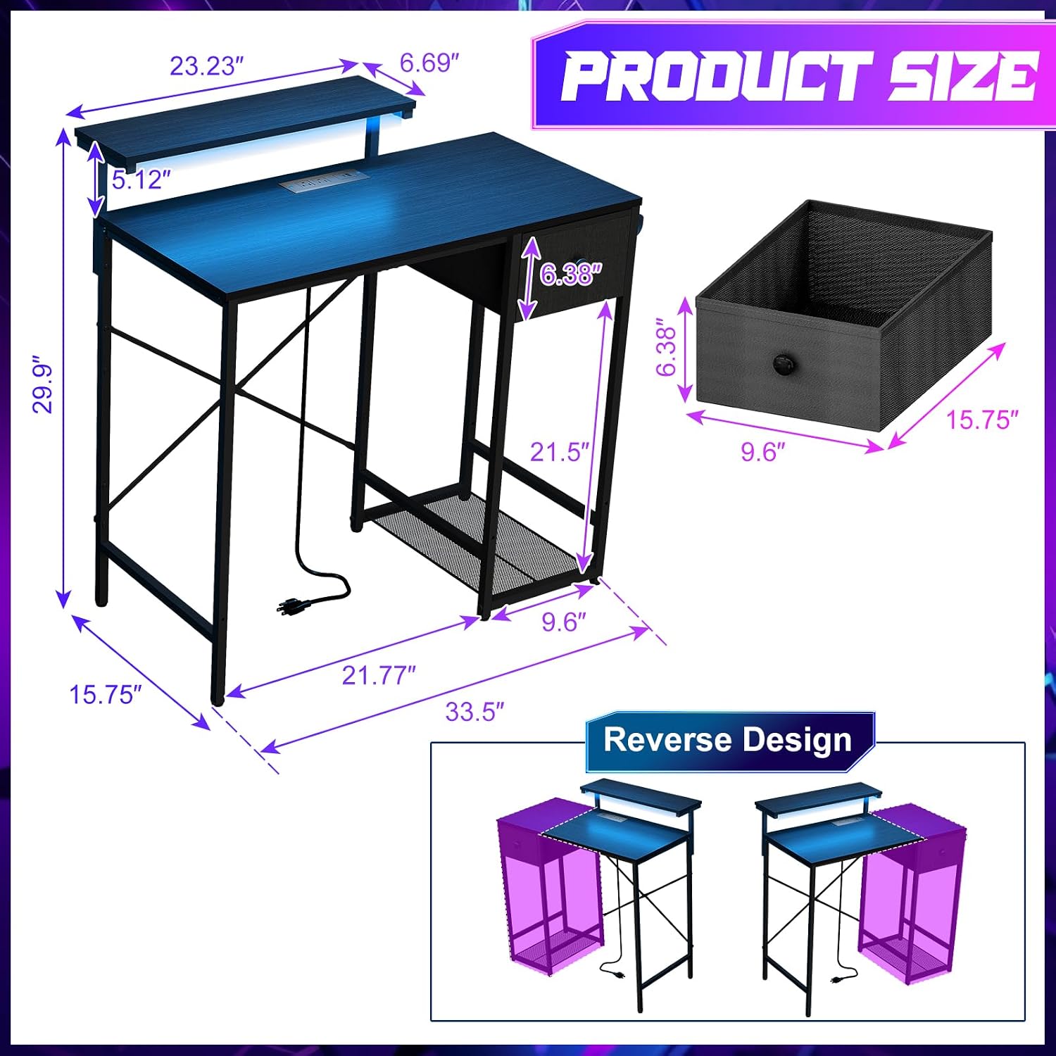 Black Lit Charging Pc Desk