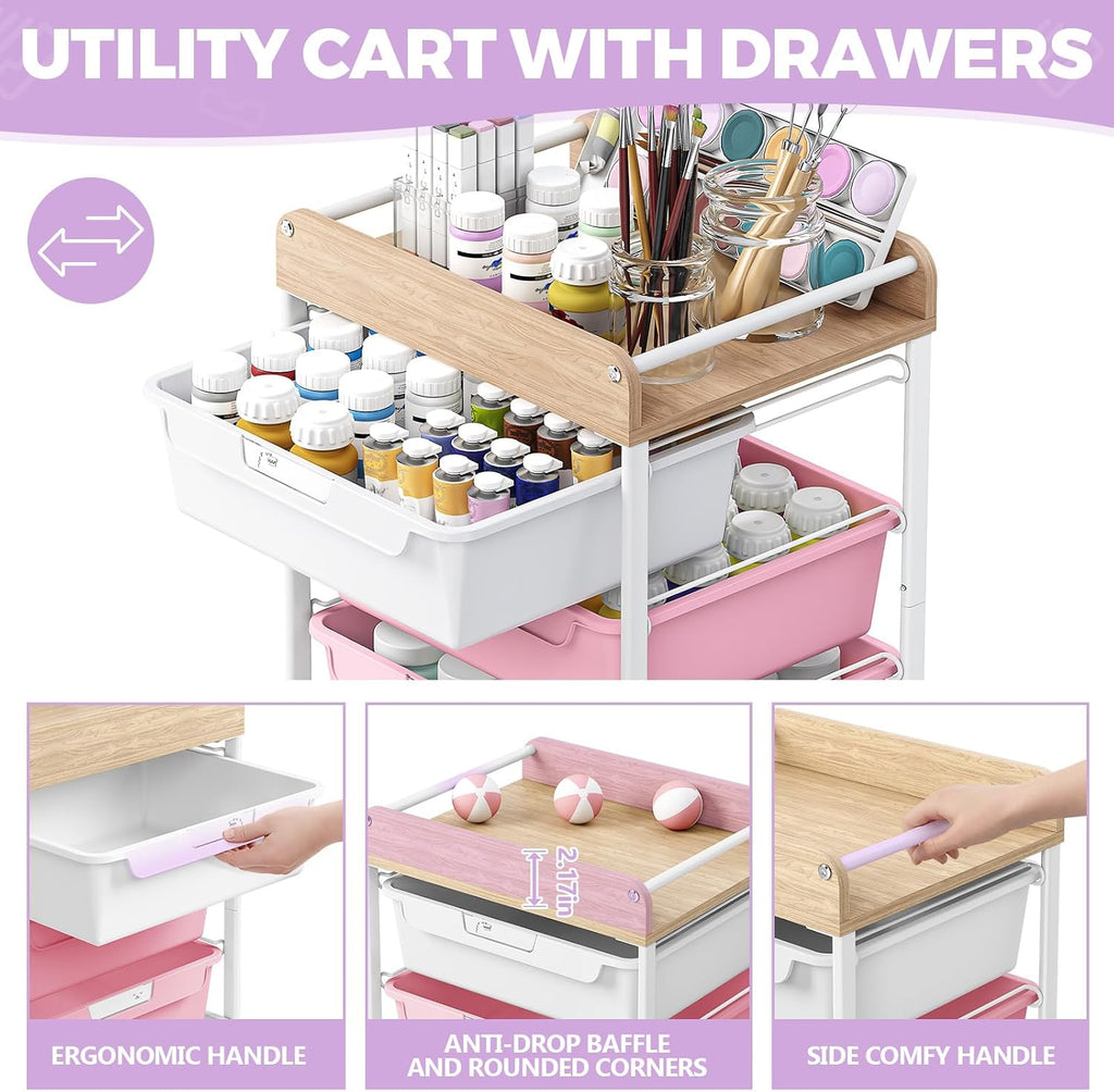 Purple Rolling Four Drawer Art Cart
