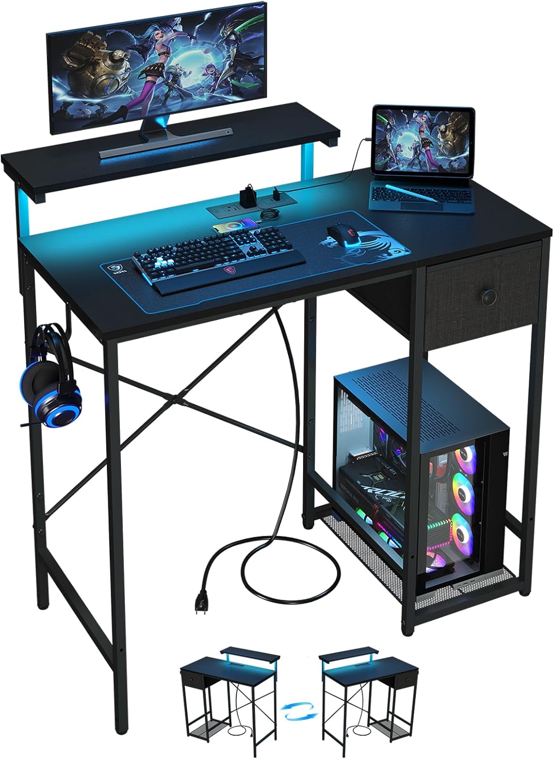 Black Lit Charging Pc Desk
