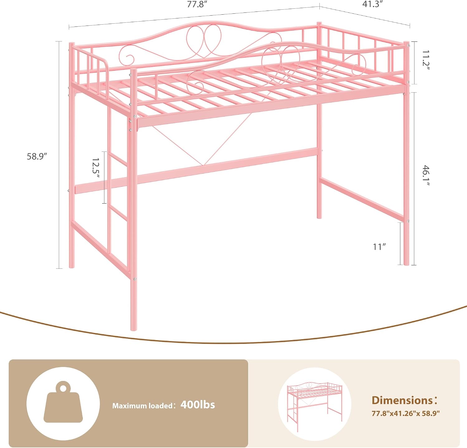 Pink Guard Metal Loft Bed