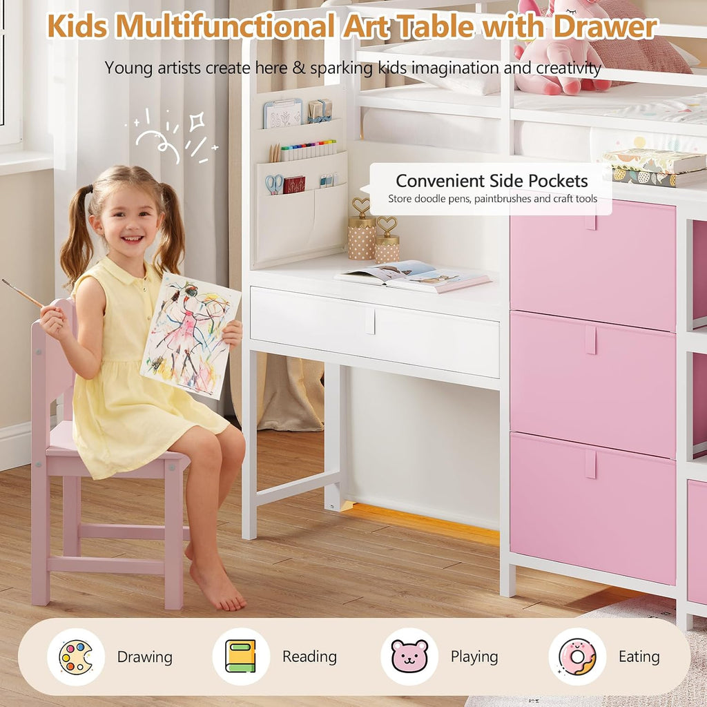 Pink LED Desk Loft Bed