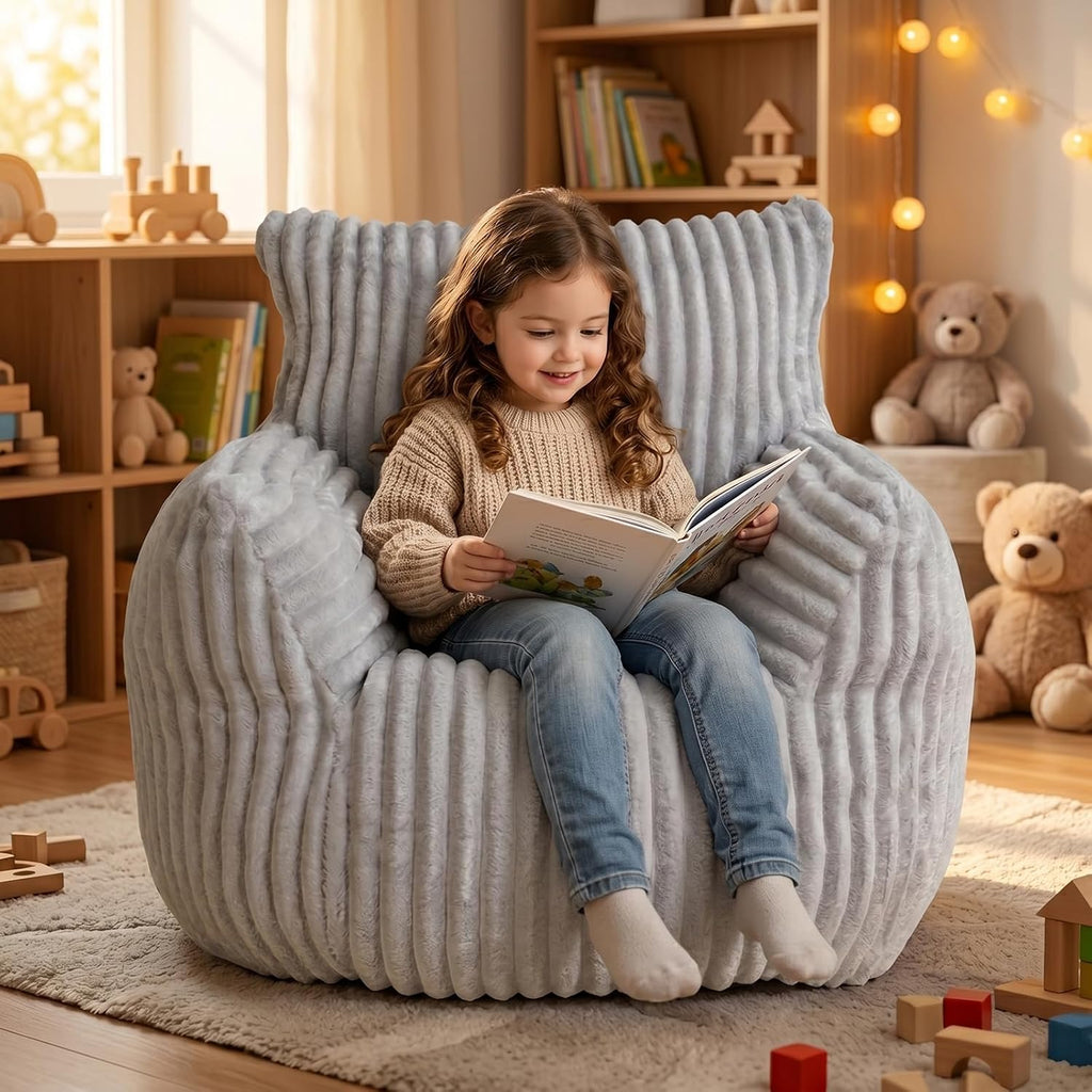 Grey Stripe Soft Foam Bean Bag