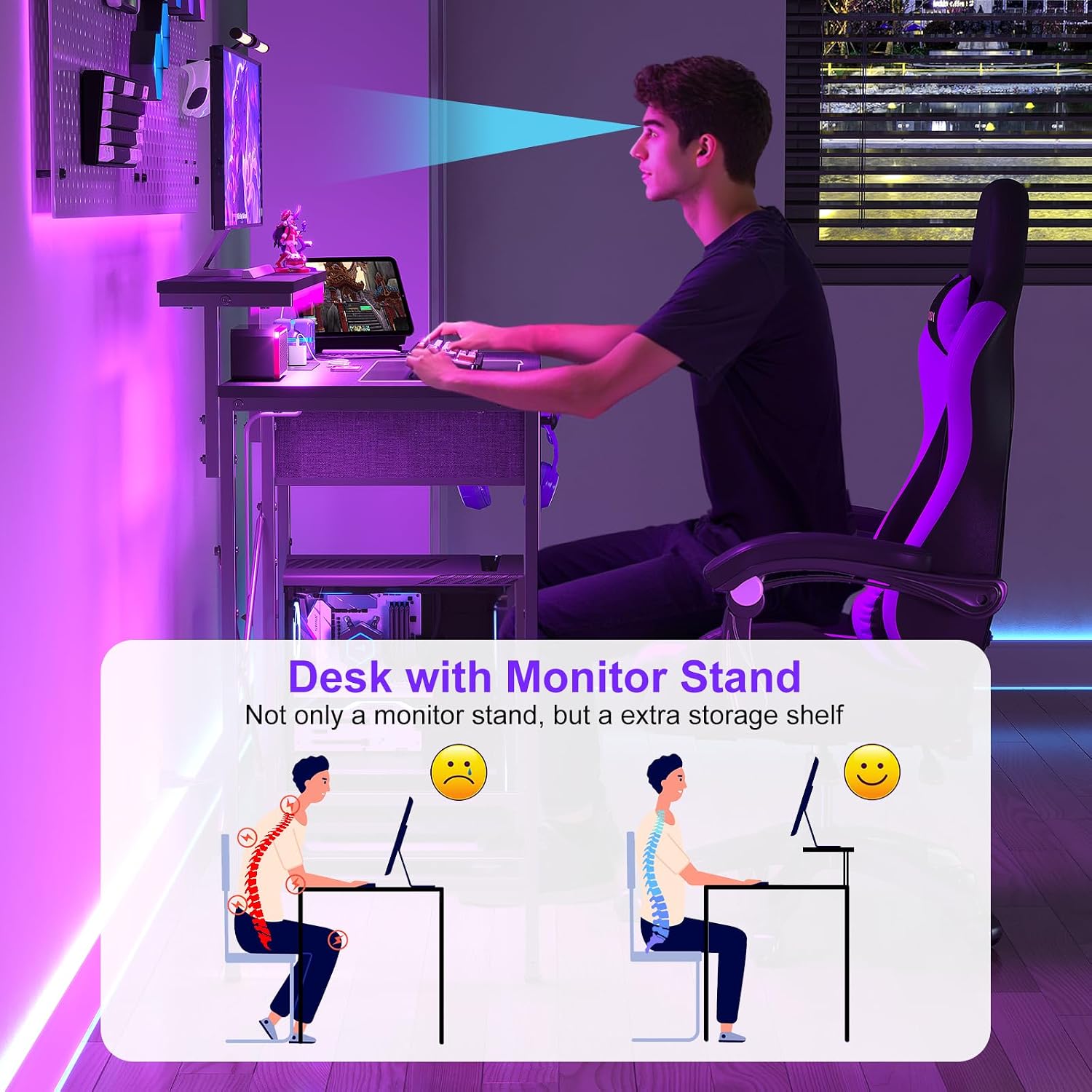 Black Lit Charging Pc Desk