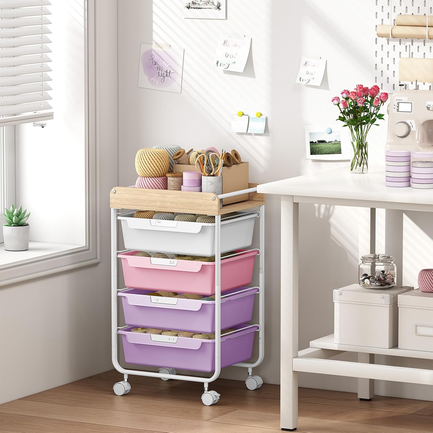 Purple Rolling Four Drawer Art Cart