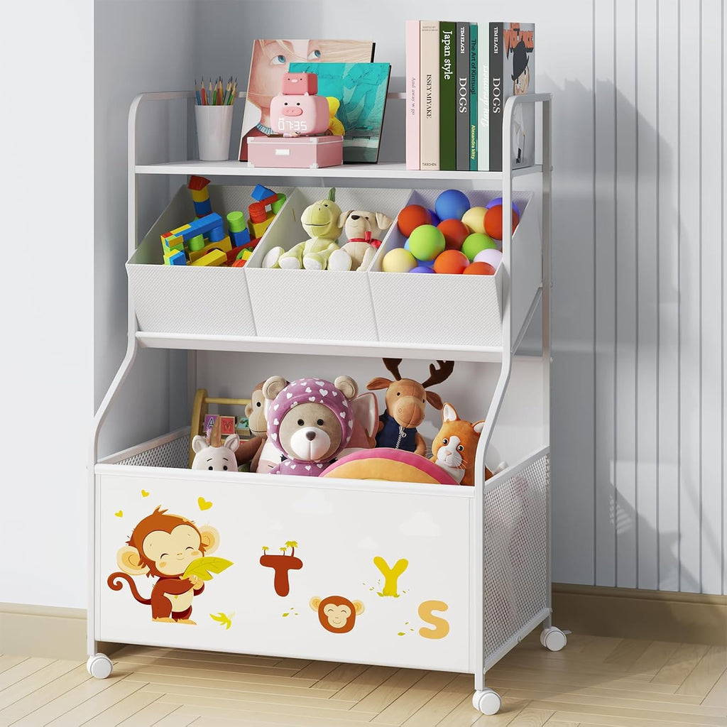 White Wheeled Three-Tier Toy Rack