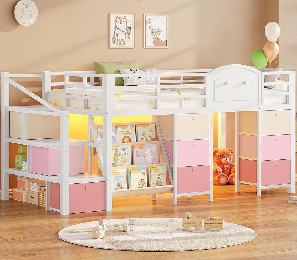 White LED Drawer Loft Bed