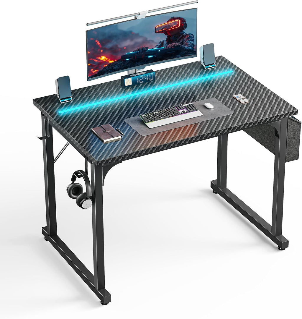 Black Led Carbon Gaming Desk