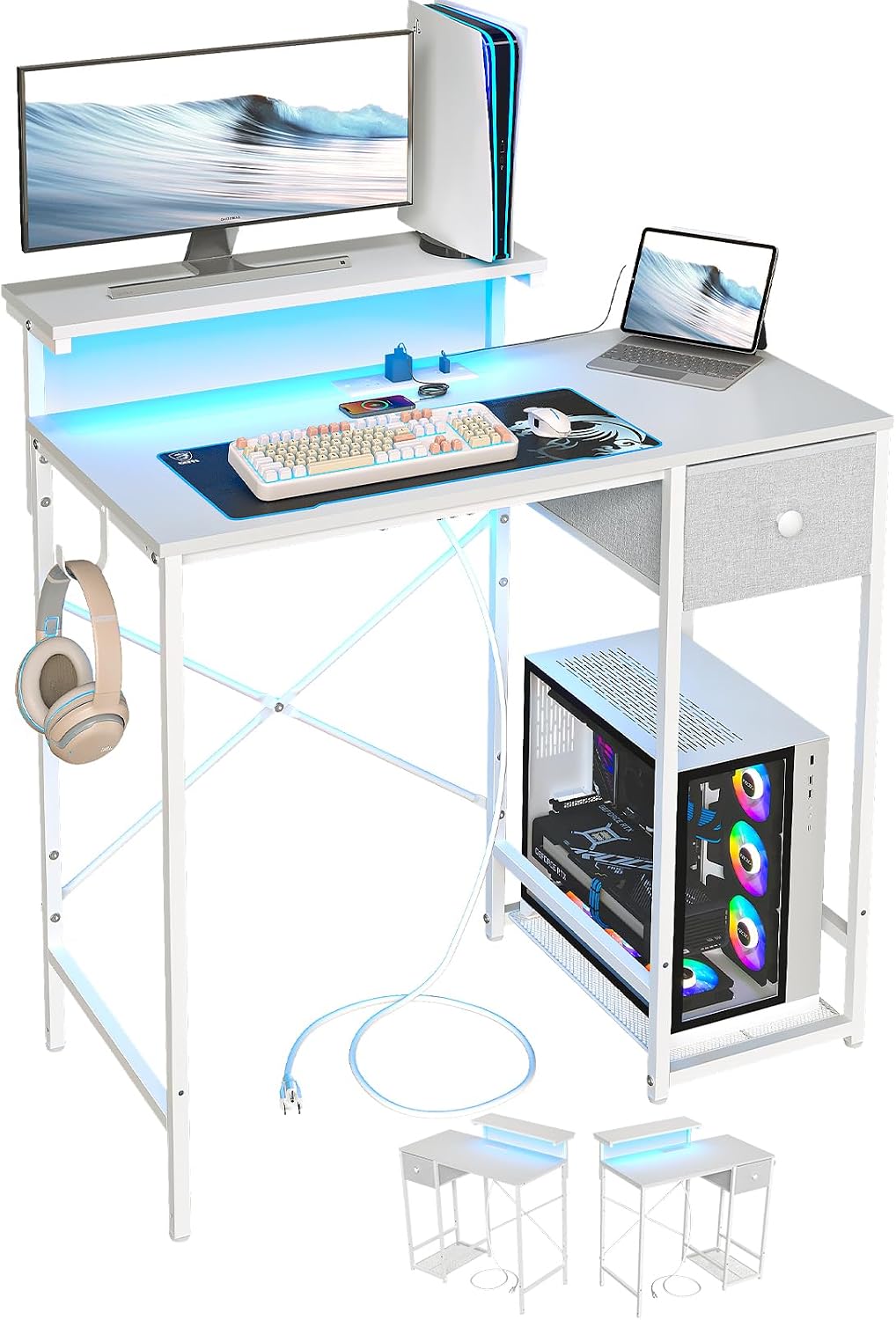 White Led Drawer Pc Desk