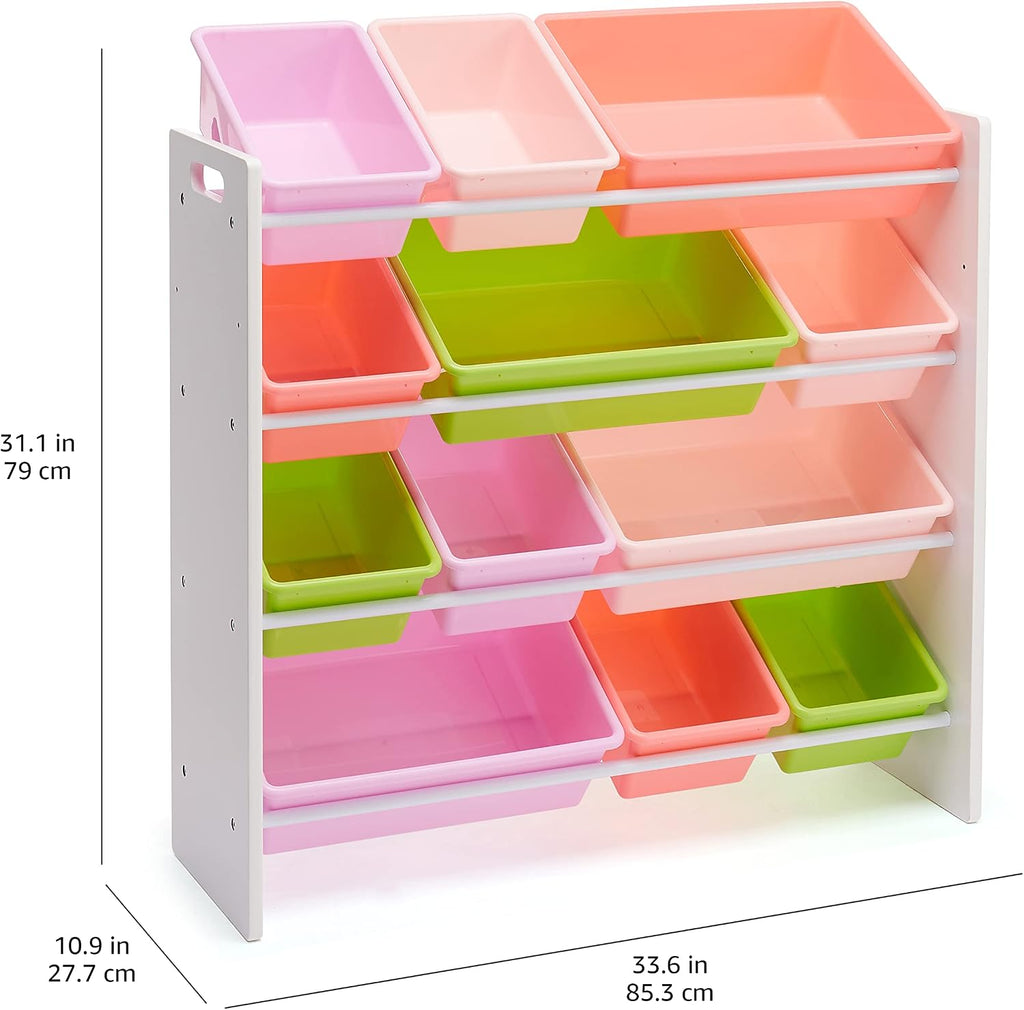 White Pink Bin Kids Storage Unit