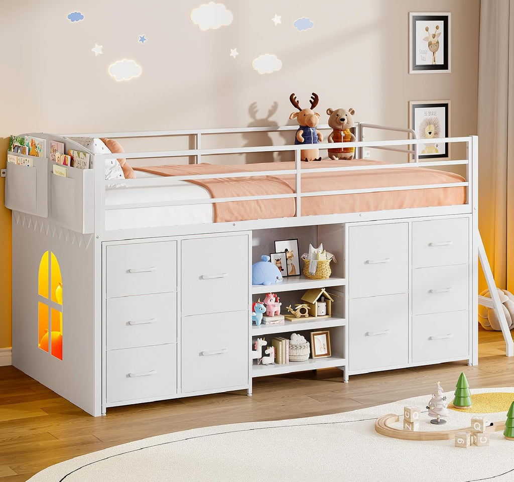 White Led Drawer Loft Bed