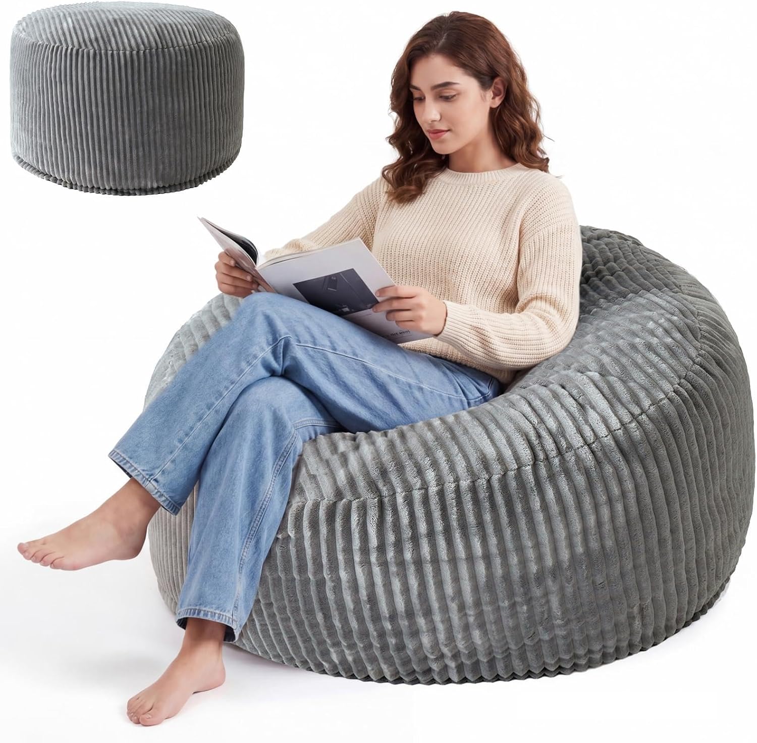 Grey Striped Foam Bean Bag
