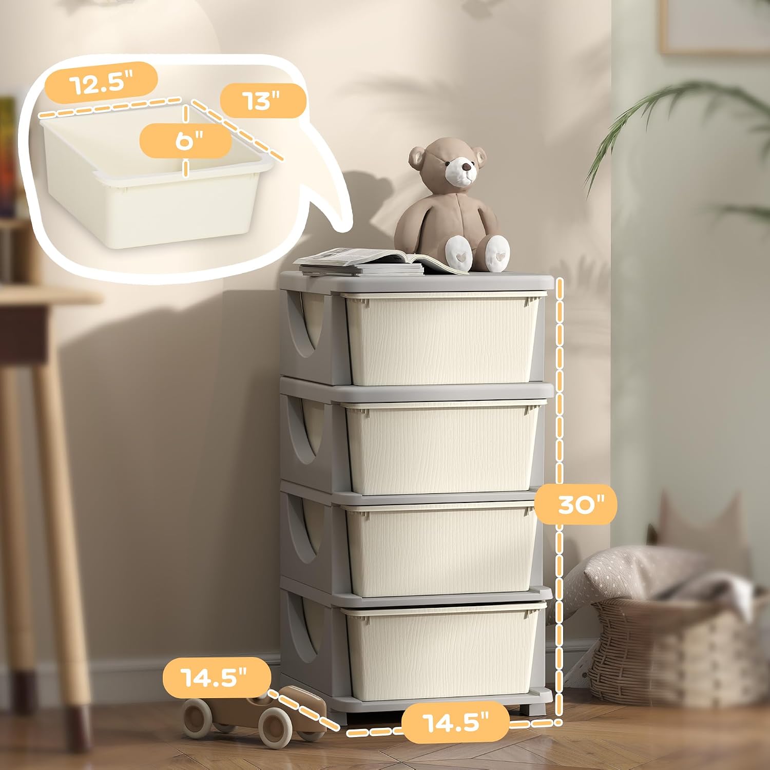 Cream Four Drawer Kids Storage Unit