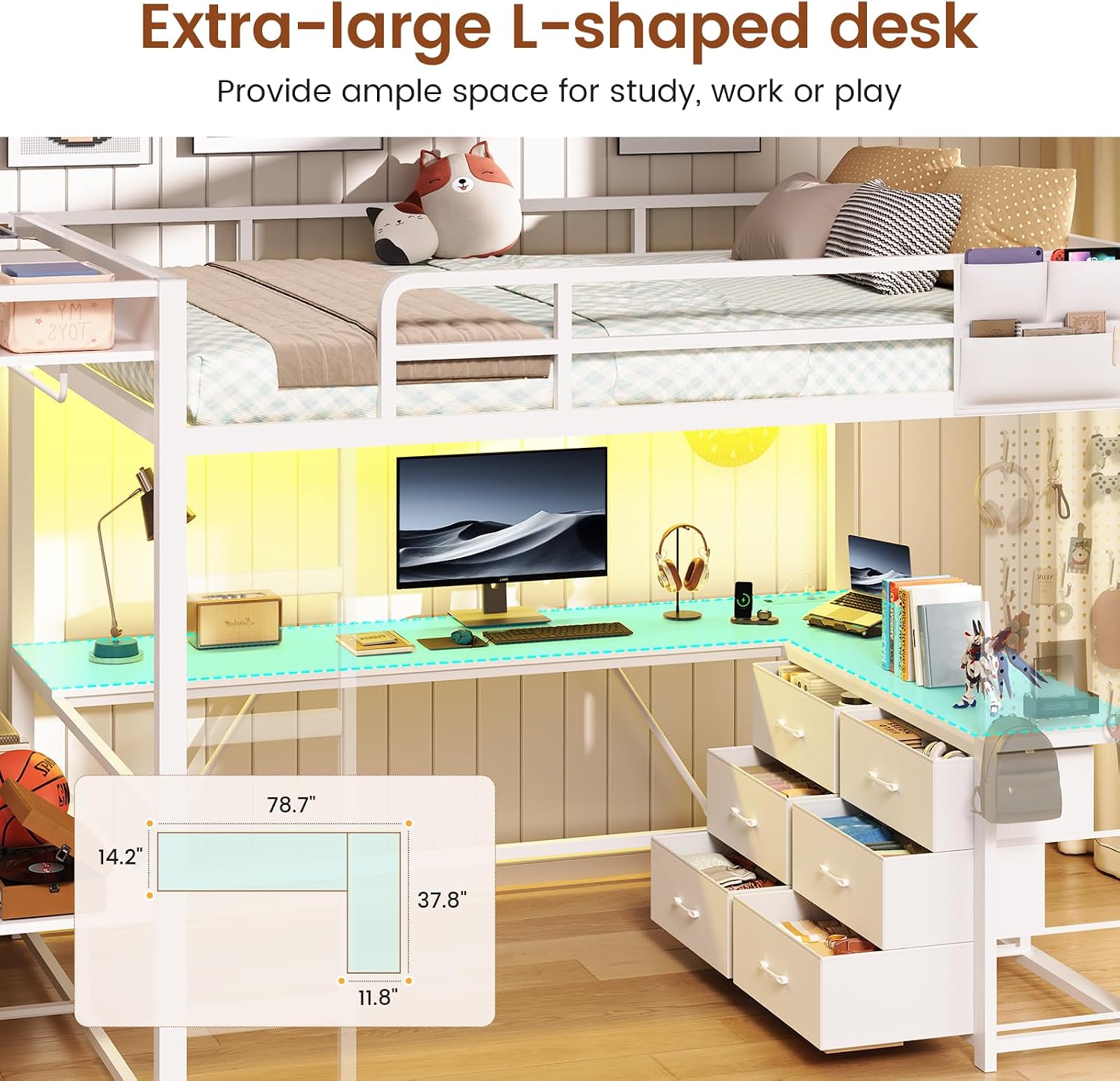 White Desk Drawer Loft Bed