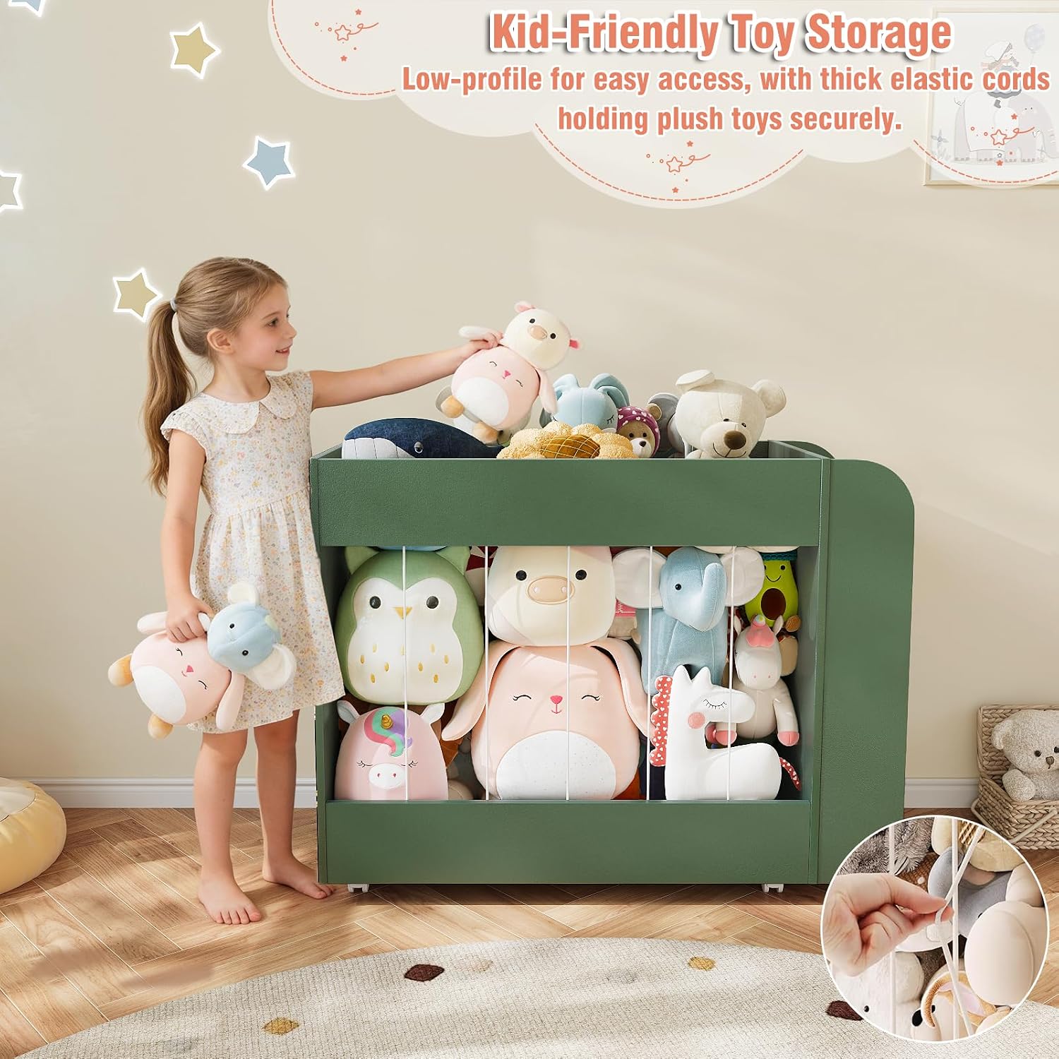 Wheeled Wooden Kids Storage Shelf