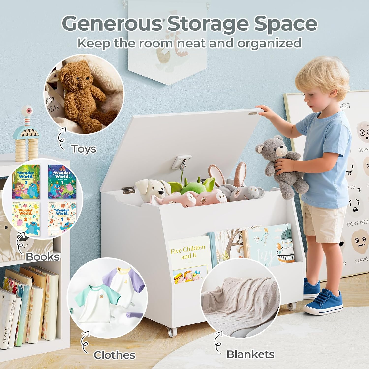 Wheeled Wooden Kids Storage Chest